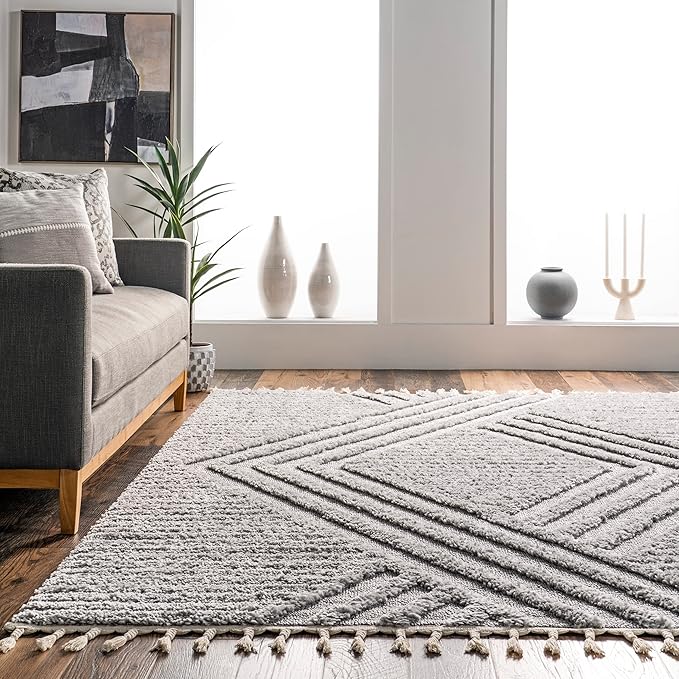 Nuloom Risette Light Grey, 4' x 6', Geometric, Soft and Textured, High Traffic, Stain Resistant, Easy Clean, Durable Area Rug for Bedroom, Living Room, Dining Space, Den, Foyer, Entryway