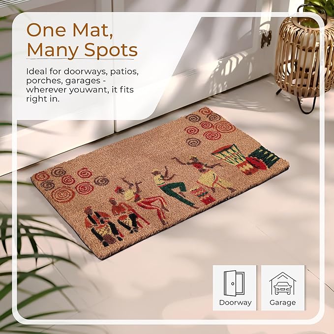Coir Door Mats 17" X 30", Non-Slip Sturdy, PVC Backed Heavy Duty, Easy to Clean, Ideal for Door Entrance, Patio, Porch, Backyard, Garages, Joy of Music and Dance
