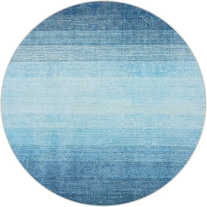 Wonnitar Modern Ombre Washable Round Rugs 5ft, Blue Round Living Room Rug, Soft Circle Bedroom Area Rug, Non-Slip Contemporary Low Pile Large Throw Carpet for Nursery Dining Room (Blue, Round 5ft)