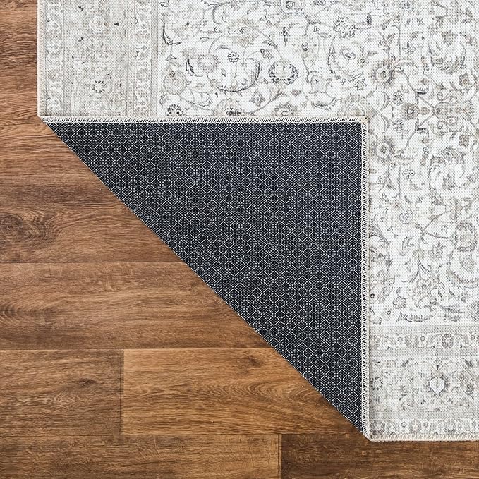 Bloom Rugs Washable Non-Slip 12 ft Runner - Beige/Off White Traditional Bordered Runner for Entryway, Hallway, Bathroom, and Kitchen - Exact Size: 2.5' x 12'