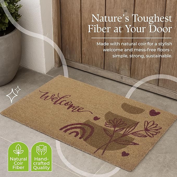 Coir Door Mats 17" X 30", Non-Slip Sturdy, PVC Backed Heavy Duty, Easy to Clean, Ideal for Door Entrance, Patio, Porch, Backyard, Garages, Welcome Abstract