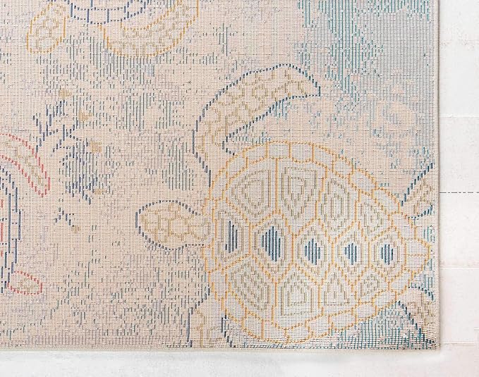 Unique Loom Positano Collection Coastal Modern Turtles Beige Area Rug (9' x 12')