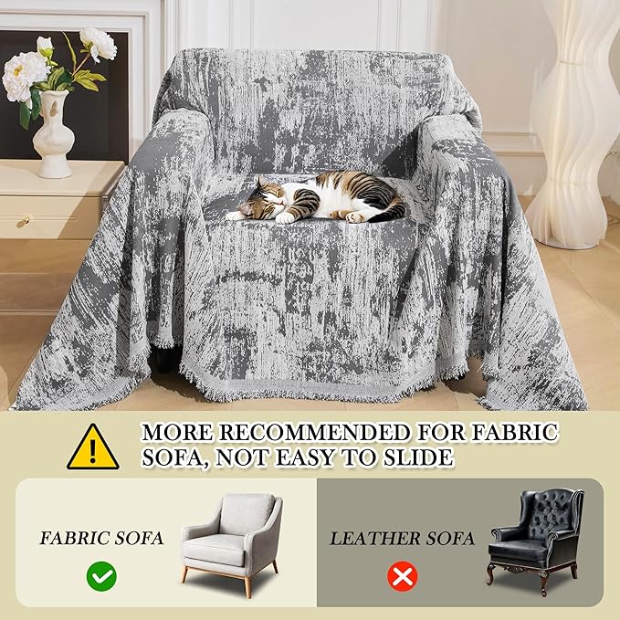 MEETSKY Small Couch Cover Oversized Chair Cover Washable, Chenille Soft Throw Cover for Single Sofa, Abstract Geometric Sofa Slipcover Multi-Use Furniture Protector for Pets, 71" x 91", Deep Grey