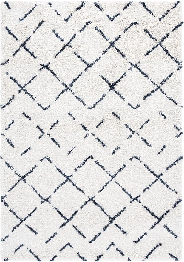 SAFAVIEH Area Rug 4x6 - Arizona Shag Collection - Ivory & Slate, Moroccan Boho Design, Non-Shedding & Easy to Clean, Ideal for Living Room, Bedroom, Dining Space (ASG743M)