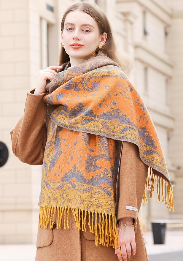 Wander Agio Warm Fashion Scarf Long Shawl Large Blanket Winter Wraps Scarves for Women Cashmere Jacquard Vintage Paisley