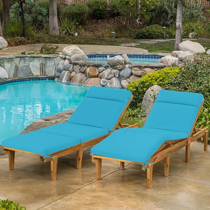Chaise Lounge Cushion 72x21x3 Inch ?Set of 2 Outdoor Lounge Chair Cushions, Lounger Pad Replacement with Fade-Resistant, Removable & Machine-Washable Covers, Ideal for Patio Chaise Chairs, Teal