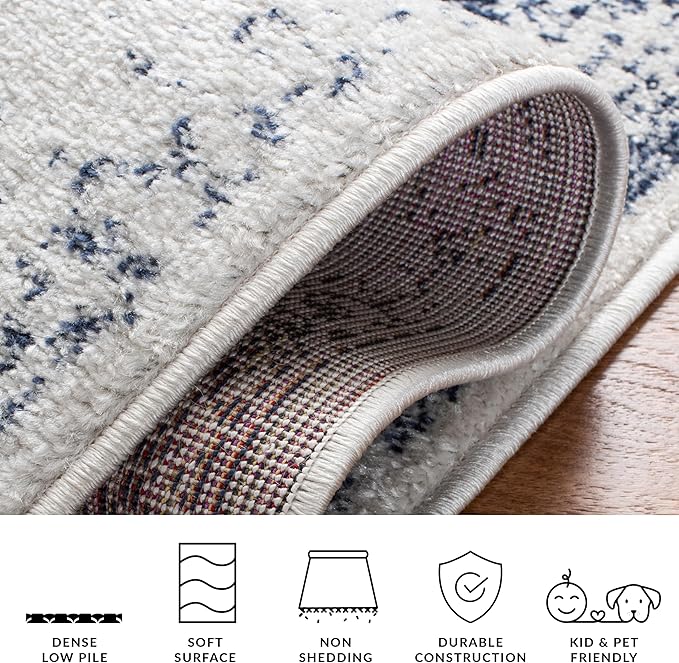 SAFAVIEH Area Rug 11x15 - Adirondack Collection - Large - Ivory & Navy, Distressed Vintage Floral Design, Non-Shedding & Easy to Clean, Ideal for Living Room, Bedroom, Dining (ADR109M)