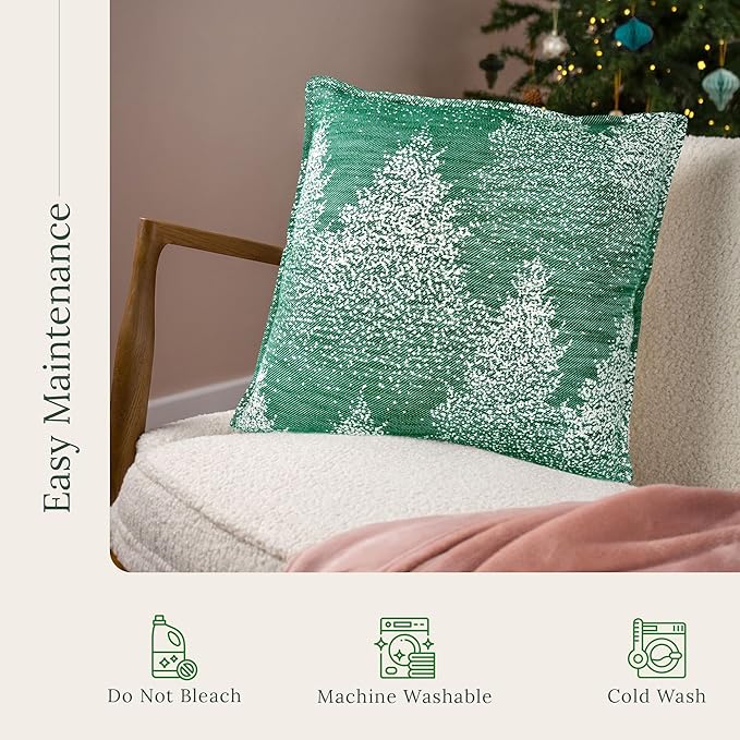 SanVia Moss & Snow Premium Cotton Throw Pillow Covers, 20 x 20 Inches, Green Handwoven Couch Pillow Covers, Luxury Holiday Theme Home Décor Cushion Cover, Insert Not Included
