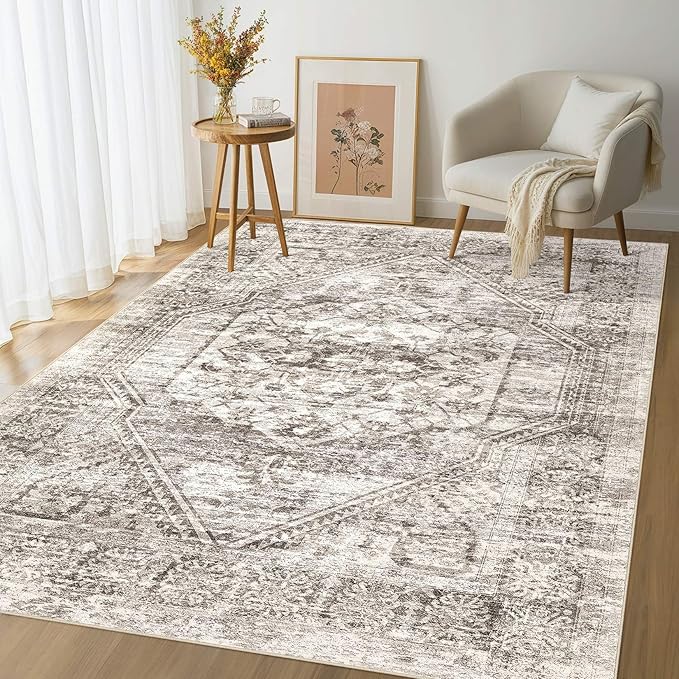 Vintage Living Room Area Rug 9x12 - Large Soft Washable Oriental Traditional Distressed Farmhouse Rugs for Bedroom - Indoor Floor Accent Carpet for Home Office House Decor - Distressed Brown