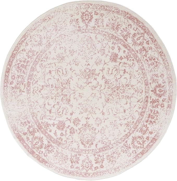 SAFAVIEH Adirondack Collection Area Rug - 7' Round, Ivory & Rose, Distressed Vintage Floral Design, Non-Shedding & Easy to Clean, Ideal for Living Room, Bedroom, Dining Space (ADR109H)