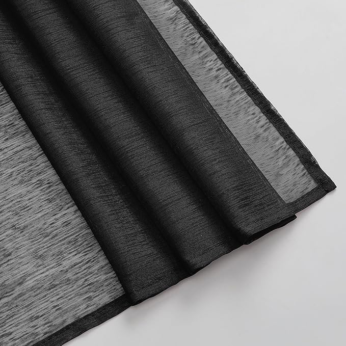 DONREN Luxury Soft Sheer Curtains Scarf for Windows - Semi Voile Window Scarf Valance,34 Inches Wide by 144 Inches Long (1 Panel,Jet Black)