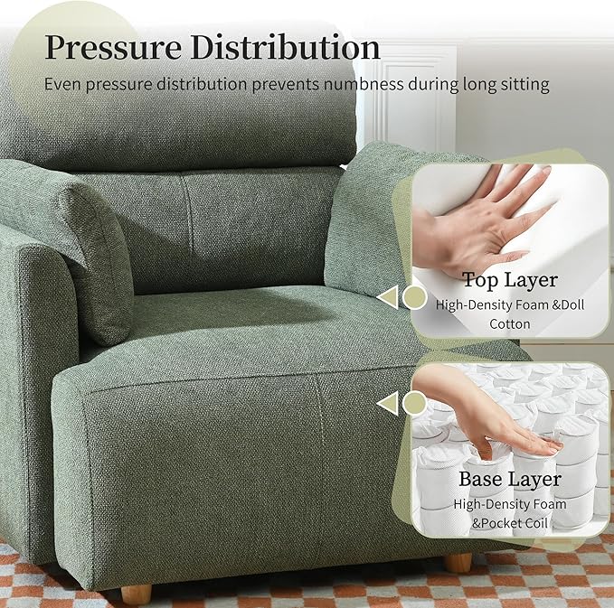 Modern Oversized Accent Chair with Storage Ottoman & Side Pillows, Snowflake Fleece Upholstered Chaise Lounge Chair, Deep Seat Reading Chair for Living Room, 350lbs Capacity