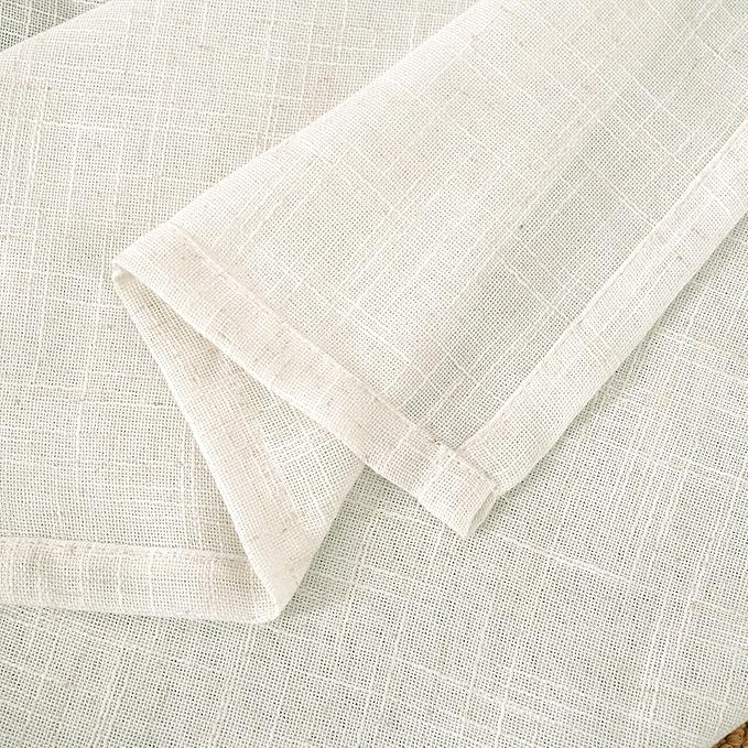 LAMIT Cream Linen Kitchen Curtains 30 Inch Length, Semi Sheer Light Filtering Window Panels Back Tab and Rod Pocket Drapes for Basement/Small Windows, 25 x 30 Inch, 2 Panels