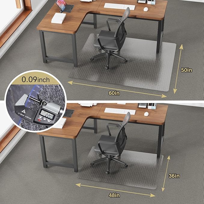 50โx 60โCarpet Floor Mat for Office Chair, Clear Desk Chair Floor Mat for Carpet for Medium/Low Pile, HeavyDuty Chair Mats for Carpeted Floors, Studded Desk Mat for Carpets for Homes and Offices