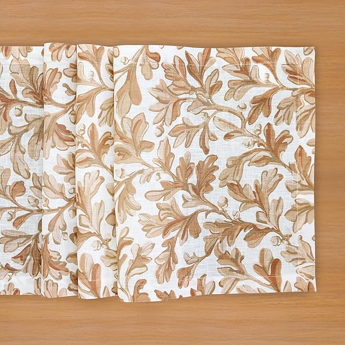 Solino Home 100% Pure Linen Fall Table Runner 108 Inches Long - Floral Print Table Runner 14 x 108 Inch for Autumn - Handcrafted and Machine Washable - Fallen Leaves Print