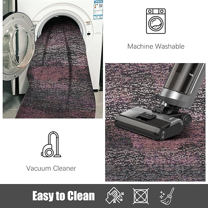 RUGSURE Washable Area Rug - 1/6 Thick - Stain & Water Resistant Non-Slip - Resistant Rug for Living Room, Bedroom, Nursery, Pet & Child Friendly, Vintage Charm Area Rugs (Burgundy, 6' x 9')