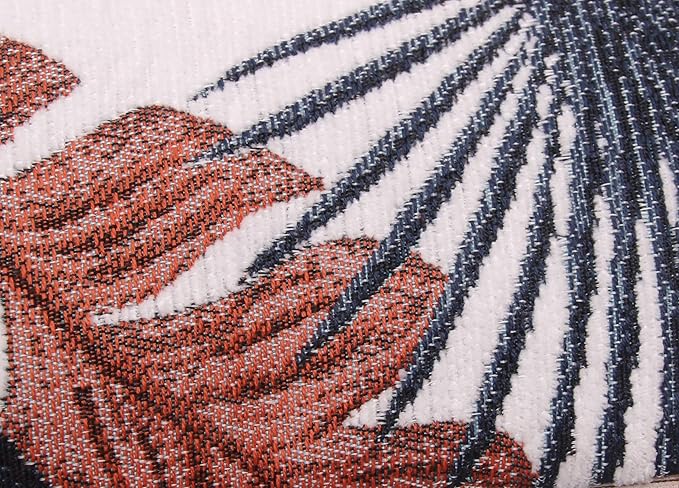 Yeiotsy Throw Pillow Cover, Tropical Leaf Decorative Cushion Case Thick Jacquard Chenille (Teal & Red, 18 x 18 Inches)