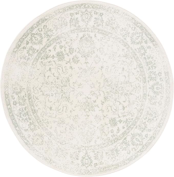 SAFAVIEH Adirondack Collection Area Rug - 8' Round, Ivory & Sage, Distressed Vintage Floral Design, Non-Shedding & Easy to Clean, Ideal for Living Room, Bedroom, Dining Space (ADR109V)