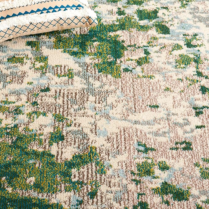 SAFAVIEH Monaco Collection Runner Rug - 2'2" x 8', Green & Blue, Abstract Watercolor Design, Non-Shedding & Easy Care, Ideal for High Traffic Areas in Living Room, Bedroom, Dining (MNC225Y-28)