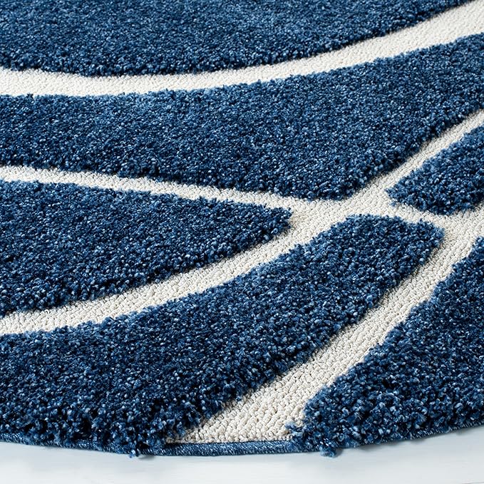 SAFAVIEH Florida Shag Collection Area Rug - 5' Round, Navy & Ivory, Non-Shedding & Easy Cleaning, Plush Thick Pile, Ideal for Living Room, Bedroom, Dining Space (SG471-6512)