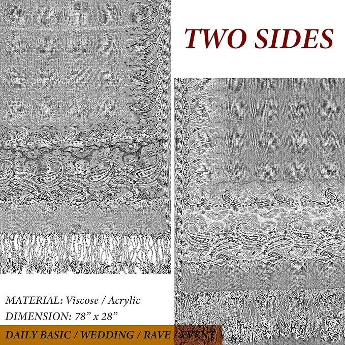 Achillea Big Paisley Pashmina Shawl Wrap for Women – Elegant Scarf for Weddings, Evening Dresses, Festivals & Daily Wear