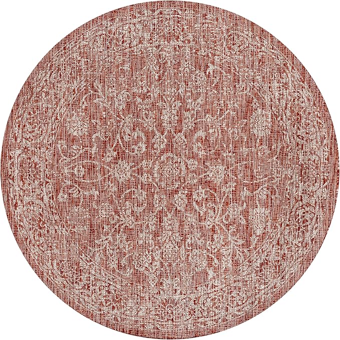 JONATHAN Y Weave Floral Indoor Outdoor Round Area Rug 6 Ft Red/Taupe, Tela Bohemian Textured for Backyard, Patio, Porch, Easy-Cleaning, High Traffic, Pet-Friendly, Non-Shedding (SMB100A-6R)