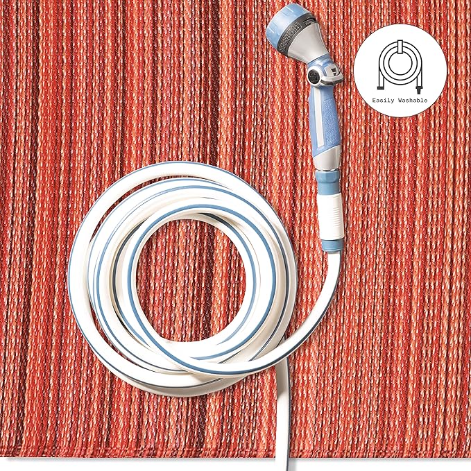 Fab Habitat Outdoor Rug - Waterproof, Fade Resistant, Crease-Free - Premium Recycled Plastic - Striped - Patio, Porch, Deck, Balcony - Cancun - Sunset - 5 x 8 ft