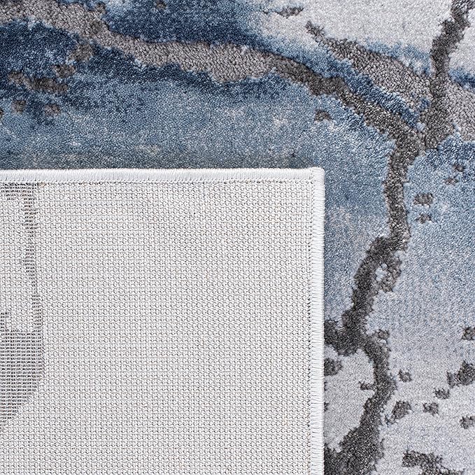 SAFAVIEH Craft Collection Area Rug - 8' Round, Grey & Blue, Modern Abstract Design, Non-Shedding & Easy Care, Ideal for High Traffic Areas in Living Room, Bedroom (CFT877L)