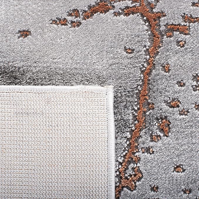 SAFAVIEH Craft Collection Area Rug - 4' Square, Grey & Orange, Modern Abstract Marble Pattern Design, Non-Shedding & Easy Care, Ideal for High Traffic Areas in Living Room, Bedroom (CFT877P)