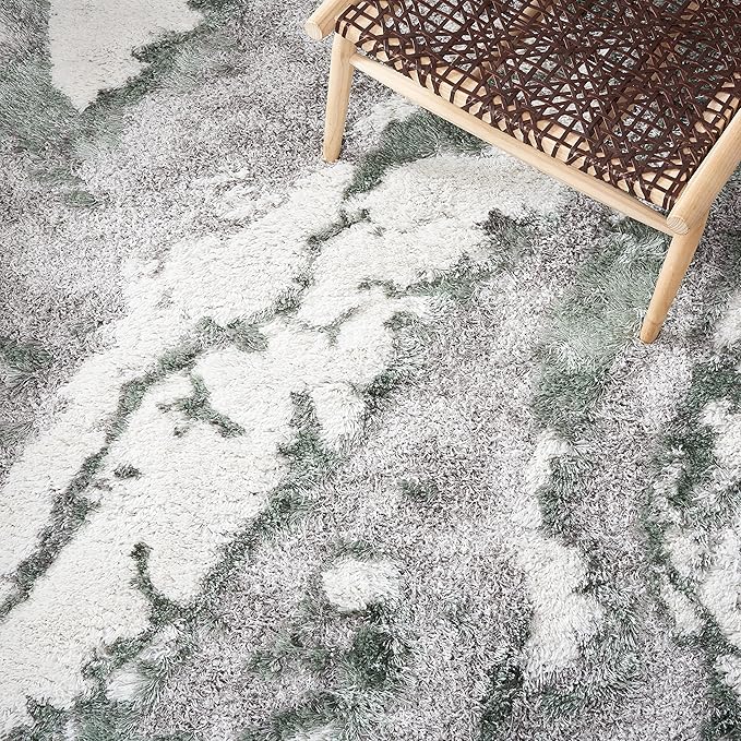 SAFAVIEH Horizon Shag Collection Runner Rug - 2' x 17', Grey & Green, Modern Abstract Design, Non-Shedding & Easy Care, 2.6-inch Thick Ideal for High Traffic Areas in Living Room, Bedroom (HZN890Y)