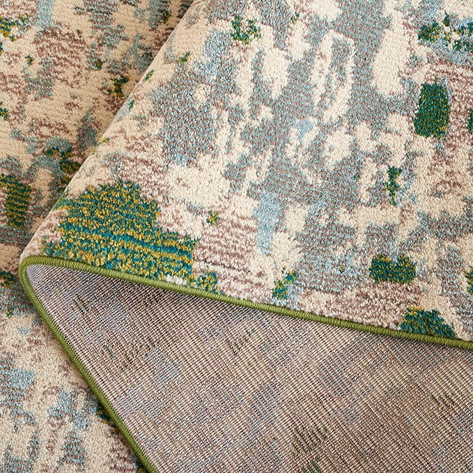 SAFAVIEH Monaco Collection Area Rug - 5'1" x 7'6", Green & Blue, Abstract Watercolor Design, Non-Shedding & Easy Care, Ideal for High Traffic Areas in Living Room, Bedroom, Dining (MNC225Y-5)