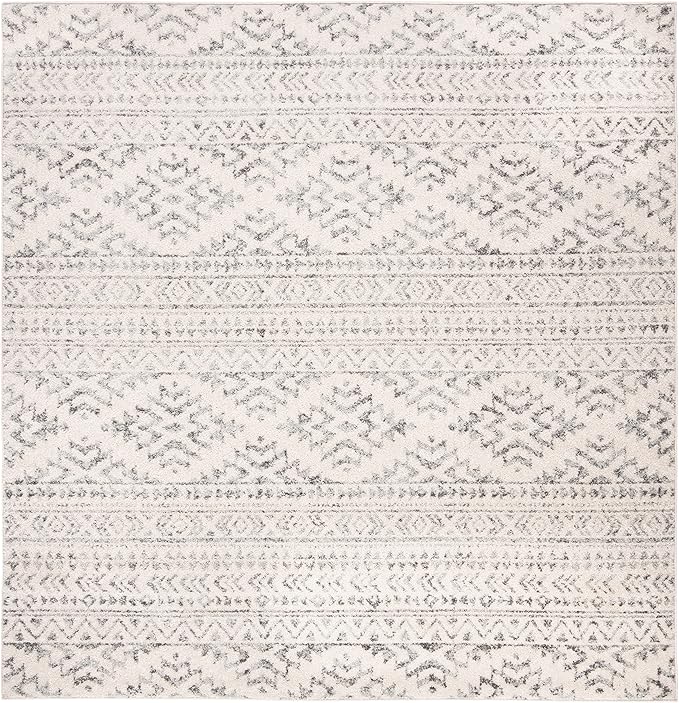 SAFAVIEH Tulum Collection Area Rug - 4' Square, Ivory & Grey, Moroccan Boho Tribal Design, Non-Shedding & Easy to Clean, Ideal for Living Room, Bedroom, Dining Space (TUL272A)