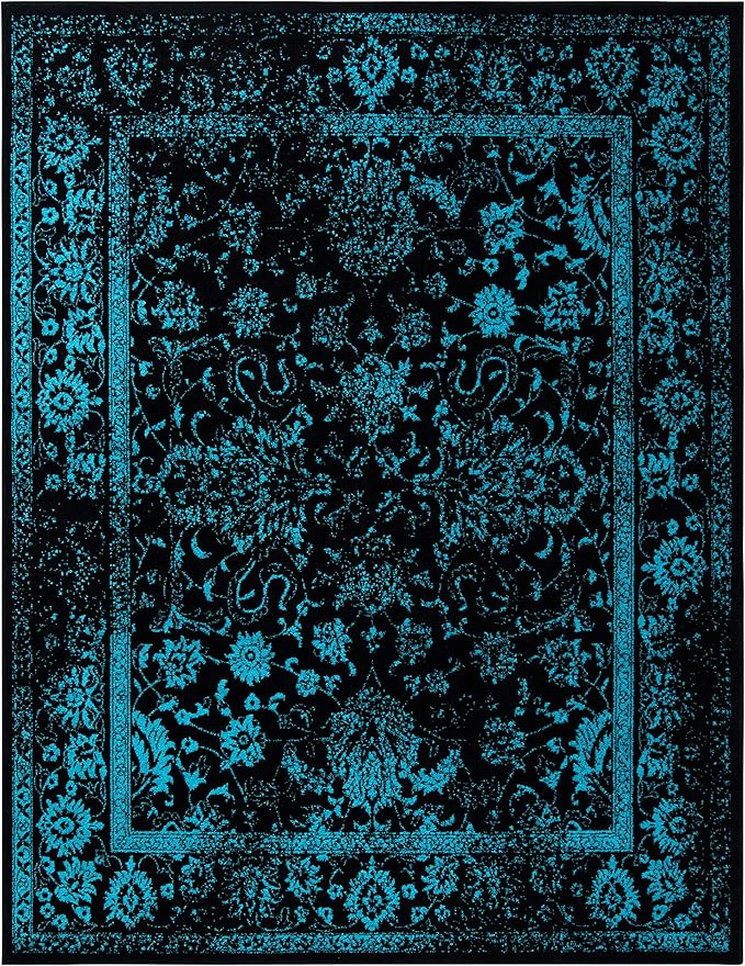 SAFAVIEH Area Rug 8x10 - Adirondack Collection - Large - Black & Teal, Distressed Vintage Floral Design, Non-Shedding & Easy to Clean, Ideal for Living Room, Bedroom, Dining Space (ADR109K)