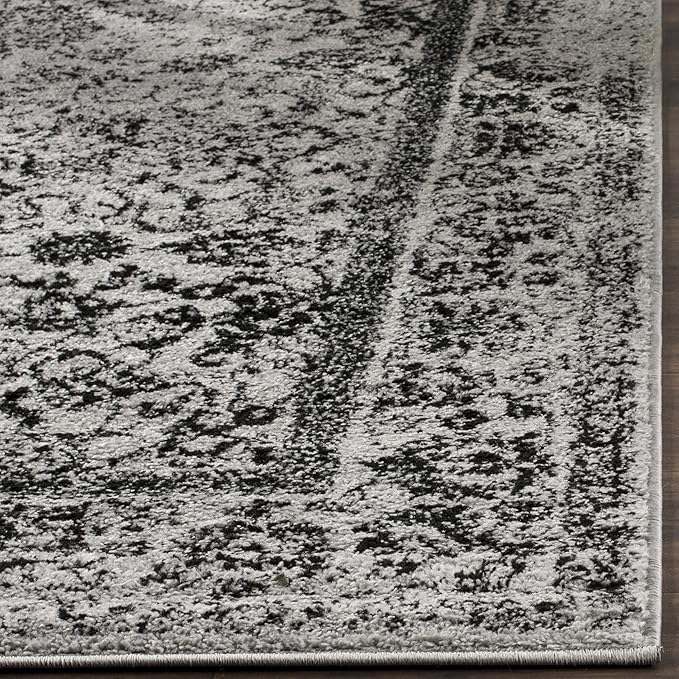 SAFAVIEH Adirondack Collection Area Rug - 12' Square, Grey & Black, Distressed Vintage Floral Design, Non-Shedding & Easy to Clean, Ideal for Living Room, Bedroom, Dining Space (ADR109B)