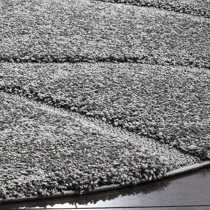 SAFAVIEH Florida Shag Collection Area Rug - 4' Round, Grey & Grey, Non-Shedding & Easy Care, 1.2-inch Thick Ideal for High Traffic Areas in Living Room, Bedroom (SG471-8080)
