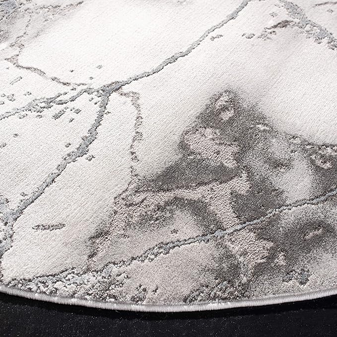 SAFAVIEH Craft Collection Area Rug - 5'3" Round, Grey & Silver, Modern Abstract Design, Non-Shedding & Easy Care, Ideal for High Traffic Areas in Living Room, Bedroom (CFT877G)