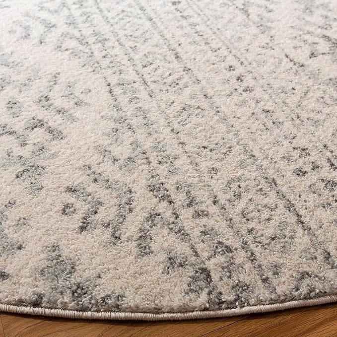 SAFAVIEH Tulum Collection Area Rug - 4' Round, Ivory & Grey, Moroccan Boho Tribal Design, Non-Shedding & Easy to Clean, Ideal for Living Room, Bedroom, Dining Space (TUL272A)