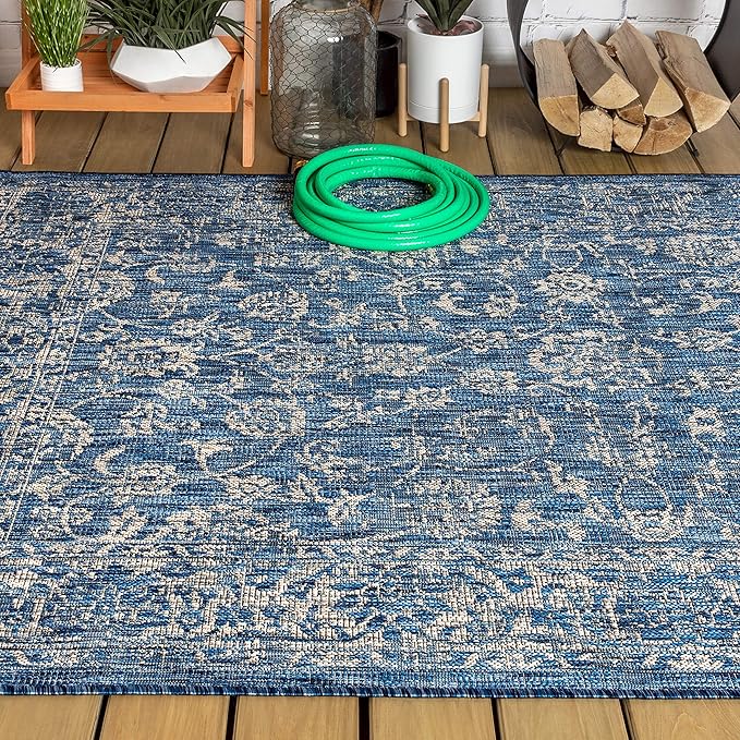 JONATHAN Y Weave Floral Indoor Outdoor Area Rug 4X6 Navy/Gray, Tela Bohemian Textured for Backyard, Patio, Porch, Easy-Cleaning, High Traffic, Pet-Friendly, Non-Shedding (SMB100B-4)
