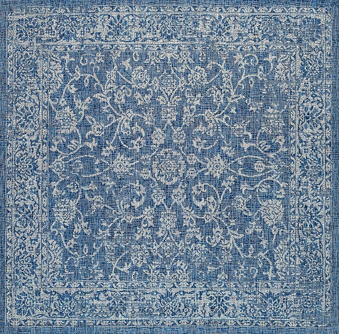 JONATHAN Y Weave Floral Indoor Outdoor Square Area Rug 6X6 Navy/Gray, Tela Bohemian Textured for Backyard, Patio, Porch, Easy-Cleaning, High Traffic, Pet-Friendly, Non-Shedding (SMB100B-6SQ)
