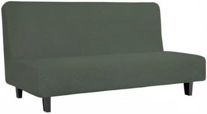 Easy-Going Stretch Futon Slipcover Armless Futon Bed Cover Furniture Protector Without Armrests with Elastic Bottom for Kids, Soft Jacquard Fabric Small Checks (Large, Olive Green)