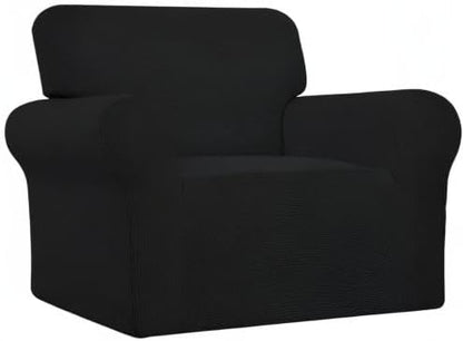 Easy-Going Stretch Chair Sofa Slipcover 1-Piece Couch Sofa Cover Furniture Protector Soft with Elastic Bottom for Kids, Pet. Spandex Jacquard Fabric Small Checks (Chair, Black)