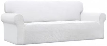 Easy-Going Stretch Sofa Slipcover 1-Piece Sofa Cover Furniture Protector Couch Soft with Elastic Bottom for Kids, Polyester Spandex Jacquard Fabric Small Checks (Sofa, Snow White)
