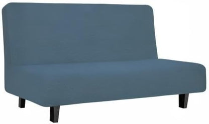 Easy-Going Stretch Futon Sofa Slipcover Armless Sofa Bed Cover Furniture Protector Without Armrests with Elastic Bottom for Kids,Soft Jacquard Fabric Small Checks（Medium Futon,Bluestone