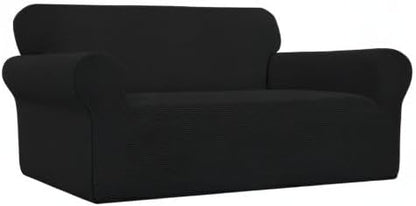 Easy-Going Stretch Loveseat Slipcover 1-Piece Sofa Cover Furniture Protector Couch Soft with Elastic Bottom for Kids Polyester Spandex Jacquard Fabric Small Checks (Loveseat, Black)