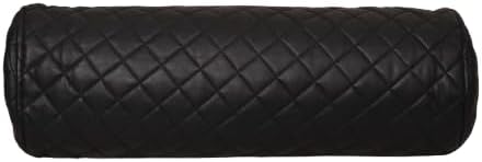 Neck Roll Pillow Cushion Cover, 24x6 Inch Full Moon Round Bolster Pillow Case, Cylinder Soft Lambskin Leather Pillowcase for Head, Spine & Neck Support During Sleep - Quilted Black Pack of 1
