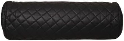 Neck Roll Pillow Cushion Cover, 24x5 Inch Full Moon Round Bolster Pillow Case, Cylinder Soft Lambskin Leather Pillowcase for Head, Spine & Neck Support During Sleep - Quilted Black Pack of 1