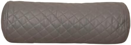 Neck Roll Pillow Cushion Cover, 16x6 Inch Full Moon Round Bolster Pillow Case, Cylinder Soft Lambskin Leather Pillowcase for Head, Spine & Neck Support During Sleep - Quilted Grey Pack of 1