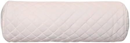 Neck Roll Pillow Cushion Cover, 20x6 Inch Full Moon Round Bolster Pillow Case, Cylinder Soft Lambskin Leather Pillowcase for Head, Spine & Neck Support During Sleep - Quilted White Pack of 1