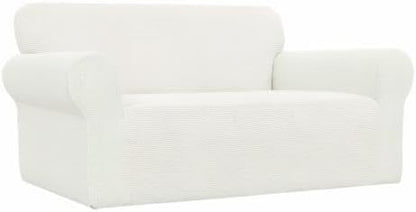 Easy-Going Stretch Loveseat Slipcover 1-Piece Sofa Cover Furniture Protector Couch Soft with Elastic Bottom for Kids Polyester Spandex Jacquard Fabric Small Checks (Loveseat, Cream)