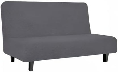 Easy-Going Stretch Futon Slipcover Armless Futon Bed Cover Furniture Protector Without Armrests with Elastic Bottom for Kids, Soft Jacquard Fabric Small Checks (Medium, Grey)